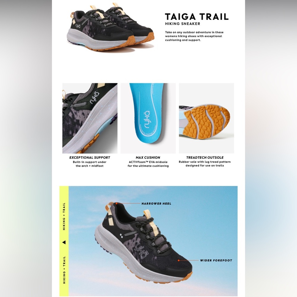Ryka Taiga Trail Black Hiking Sneakers Shoes Women’s Size 7 Performance Rubber - Picture 12 of 14